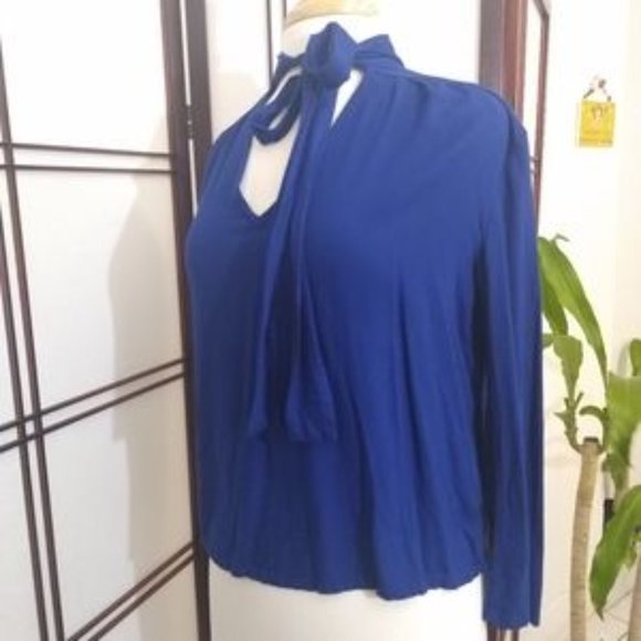 Kensie Tops - Kensie Keyhole Blue Long Sleeve Shirt